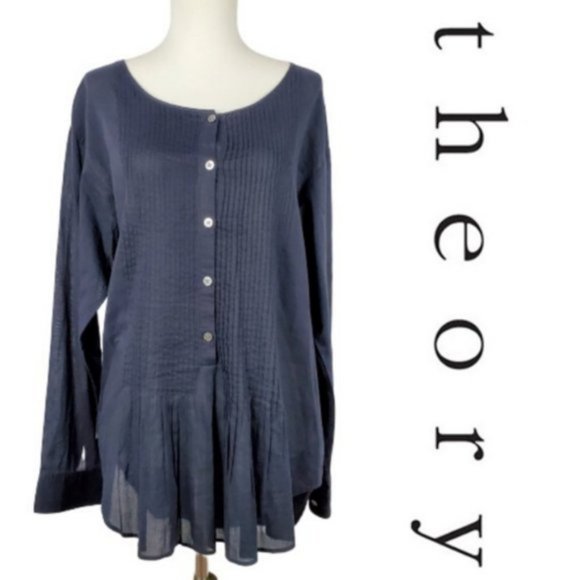 Theory Tops - Theory Black Button Front Pleat Blouse